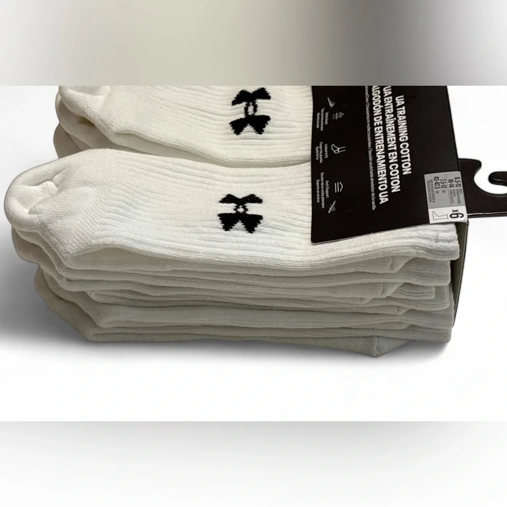 Under Armour UA Training Cotton Cushioned white crew socks 6 pack